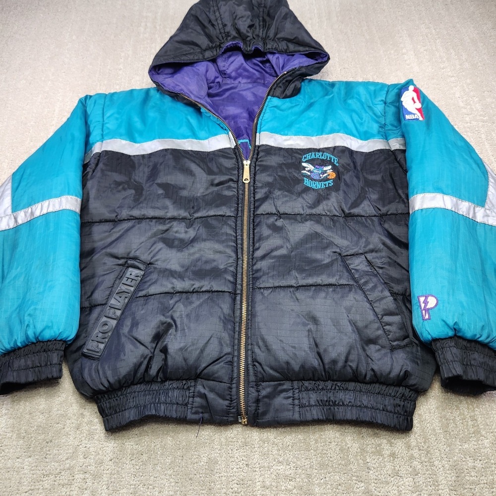 Vintage Charlotte Hornets Jacket Youth XL Pro Player Reversible Hoodie‎ 90s NBA